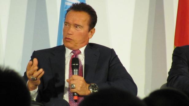 Schwarzenegger blieb noch kurz für eine Podiumsdiskussion: &quot;You need to bring the people in!&quot; (Man muss die Menschen miteinbeziehen)