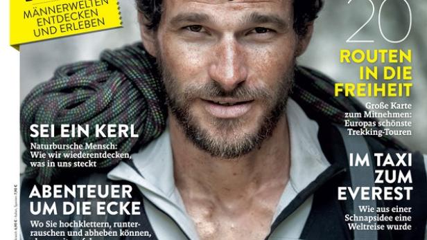 Ein Mann mit Seil und Rucksack auf dem Cover des „Freeman's World“-Magazins.