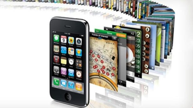 Ein iPhone mit einer Vielzahl von App-Symbolen auf dem Bildschirm.