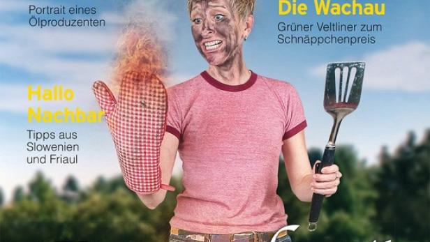 Das Cover von „Mein Sonntag“ zeigt eine Frau mit Ruß im Gesicht, die einen Grillspatel und einen Ofenhandschuh hält.