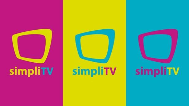 Das stilisierte Logo von simpliTV in verschiedenen Farbvarianten.