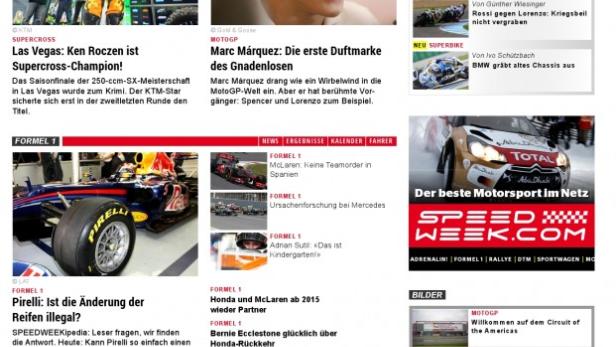 Die Startseite von Speedweek.com, einer Webseite für Motorsport-Nachrichten.