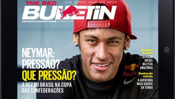 Ein iPad zeigt das Cover des „The Red Bulletin“ mit Neymar.