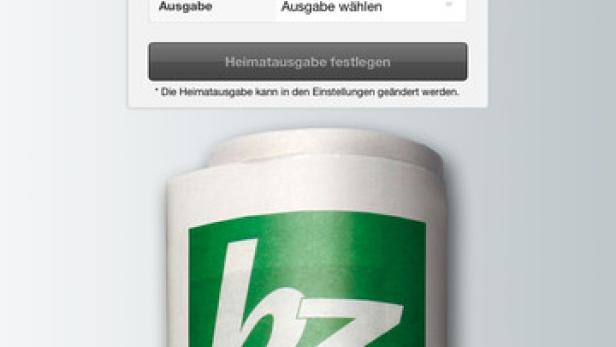 Ein Screenshot der E-Paper-App der „Wiener Bezirkszeitung“ mit der Auswahl der Heimatausgabe.