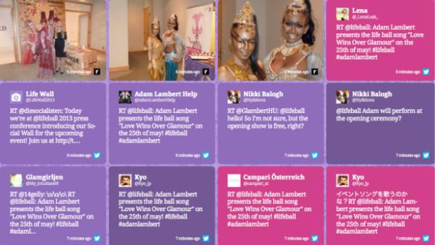 Ein Screenshot einer Social-Media-Wand mit Tweets über den Life Ball.
