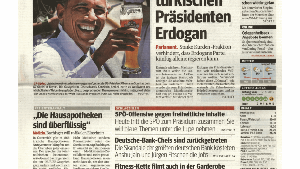Schlagzeile vom 08.06.2015Schlappe für türkischen Präsidenten ErdoganKurier