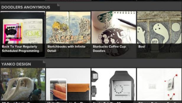 Ein iPad zeigt eine Sammlung von Bildern und Texten zum Thema Kunst und Design.