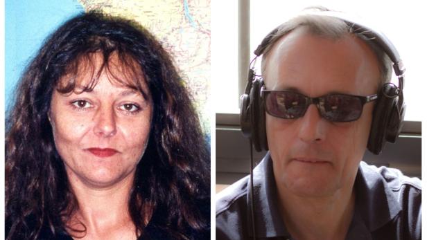 Ein zusammengesetztes Porträt einer Frau und eines Mannes mit Kopfhörern und Sonnenbrille.