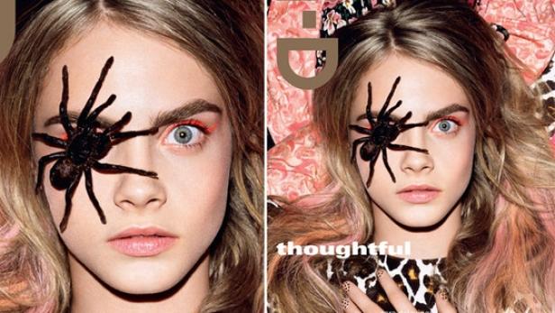 Das Cover der Ende November 2012 publizierten Ausgabe des i-D Magazins mit Cara Delevigne, das in Foren und Medien wegen seiner Ästhetik diskutiert wurde. (c: i-d magazine)