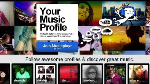 Die Webseite Musicplayr präsentiert Musikprofile und Möglichkeiten zum Entdecken neuer Musik.