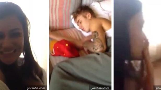 Eine Frau filmt Justin Bieber, während er schläft.