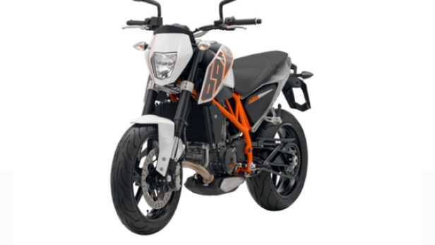 Eine KTM 690 Duke 2012 vor einem weißen Hintergrund.