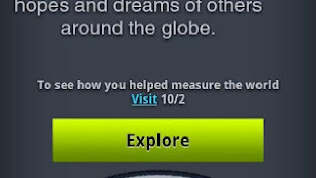 Ein Smartphone-Screenshot der „Before I Die“-App mit der Aufforderung, die Welt zu erkunden.