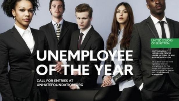 Eine Anzeige von United Colors of Benetton mit dem Titel „Unemployee of the Year“.