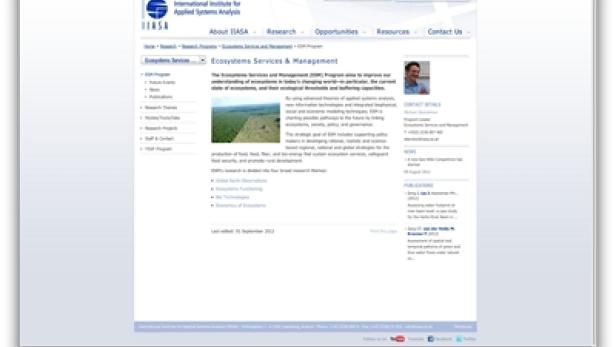 Die Webseite des Ecosystems Services and Management Programms (ESM) des IIASA.