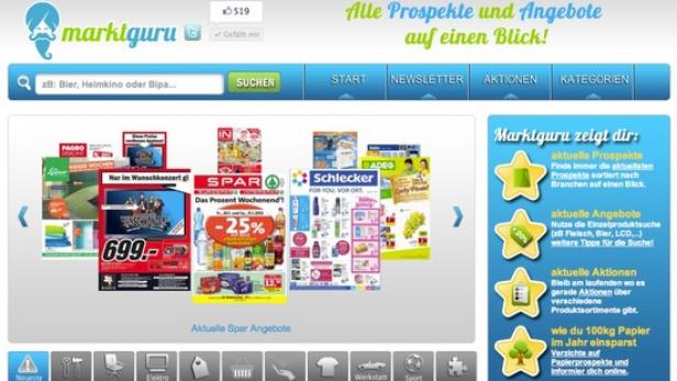 Die Webseite Marktguru zeigt aktuelle Prospekte und Angebote verschiedener Händler.