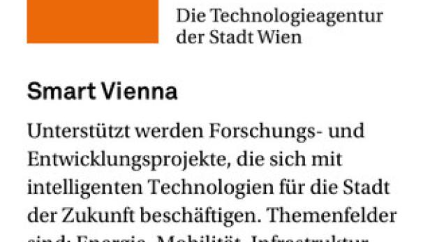 Ein Screenshot der „Smart Vienna“-Seite der Wirtschaftsagentur Wien, die Fördermöglichkeiten aufzeigt.