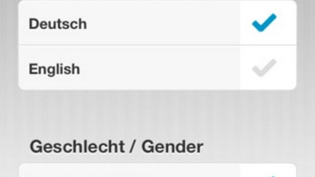 Ein Screenshot der QE-Coach App, in der Deutsch und weiblich als Optionen ausgewählt sind.