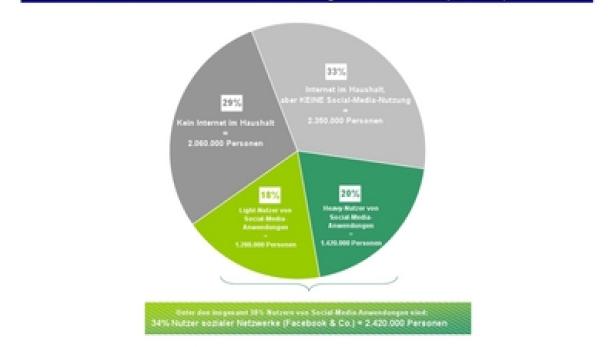 Ein Kreisdiagramm zeigt die Internet- und Social-Media-Nutzersegmente im Juni 2012.