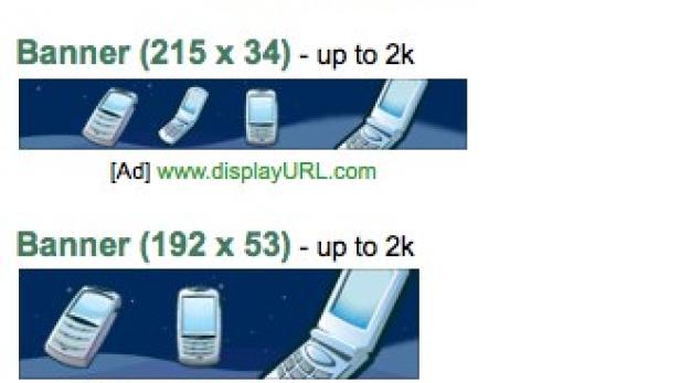 Mehrere Banner mit Illustrationen von Mobiltelefonen in verschiedenen Größen.