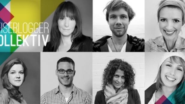 Angelika Schwaff, Johannes Klaus, Yvonne Zagermann, Lea Hajner (A), Christoph Pfaff, Heike Kaufhold, Nina Hüpen-Bestendonk (im Uhrzeigersinn) sind die Reiseblogger des Reiseblogger Kollektivs (c: reiseblogger kollektiv)
