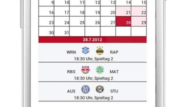 Ein Smartphone zeigt einen Kalender mit Fußballspielen am 28. Juli 2012.
