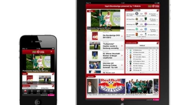 Ein iPhone und ein iPad zeigen die Webseite der österreichischen Fußball Bundesliga.