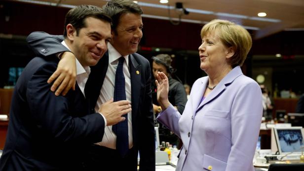 Alexis Tsipras, Matteo Renzi und Angela Merkel
