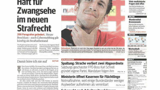 Schlagzeile vom 16.06.2015Fünf Jahre Haft für Zwangsehe im neuen StrafrechtKurier