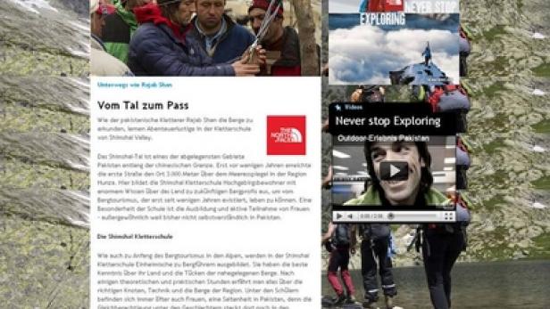 Ein Screenshot der „Discover Outdoor“-Website mit Artikeln über Bergsteigen in Pakistan.