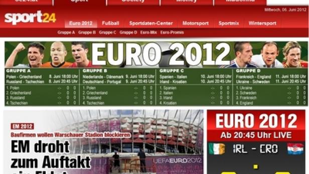 Die Webseite von sport24.at mit Informationen zur Fußball-Europameisterschaft 2012.