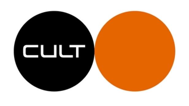Das Logo von Cult mit einem schwarzen und einem orangefarbenen Kreis.