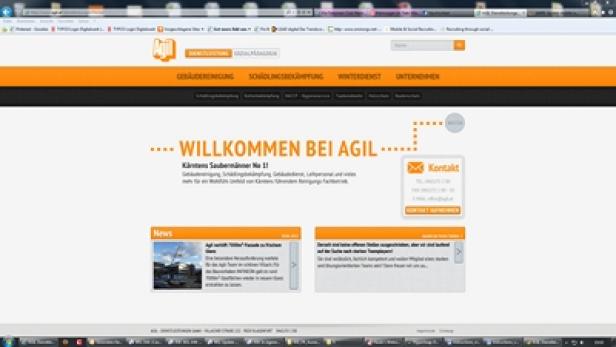 Die Webseite von Agil Gebäudereinigung mit dem Slogan „Willkommen bei Agil“.