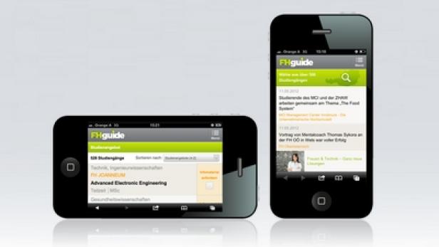 Zwei Smartphones zeigen die FHguide-App.