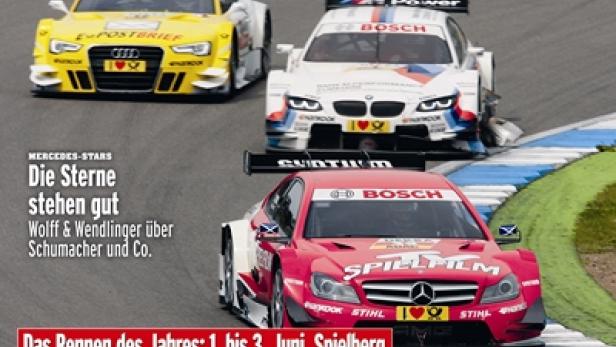 Das Cover der „SportWoche Special“ DTM 2012 mit drei Rennwagen auf einer Rennstrecke.