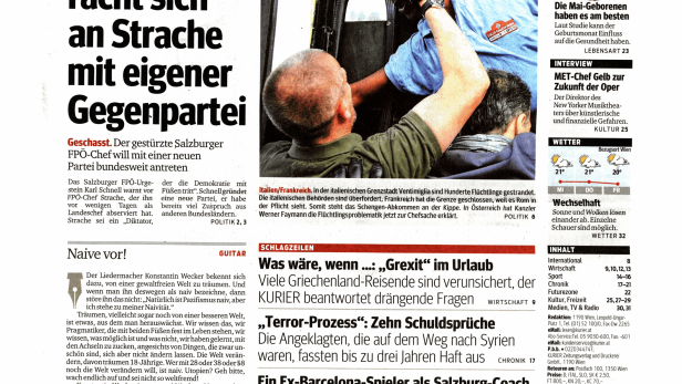 Schlagzeile vom 17.06.2015Ex-Blauer rächt sich an Strache mit eigener GegenparteiKurier