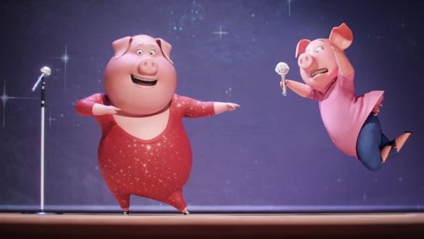 Das dynamische Schweine-Duo hat gute Chancen, bei der Casting-Show zu gewinnen: „Sing“