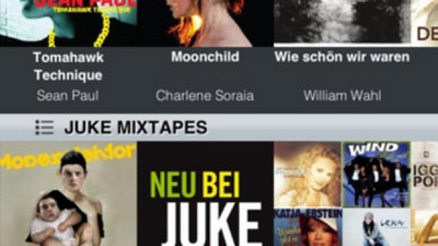 Ein Screenshot der Juke-App auf einem iPhone mit verschiedenen Musikalben.