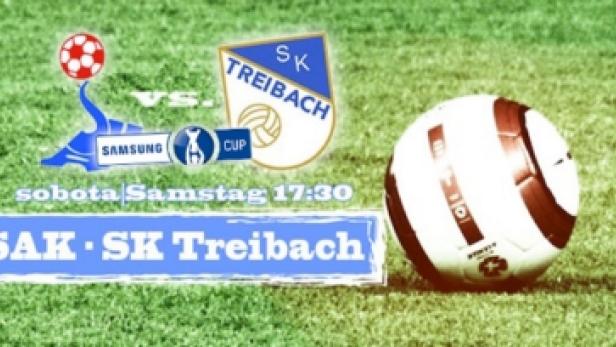 Ankündigung für ein Fußballspiel zwischen SAK und SK Treibach am Samstag um 17:30 Uhr.