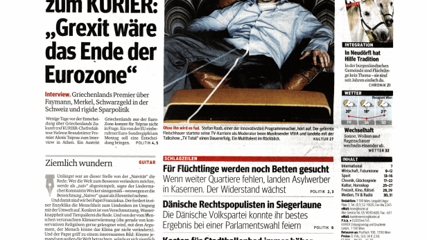 Schlagzeile vom 19.06.2015Tsipras zum KURIER: „Grexit wäre das Ende der Eurozone“Kurier