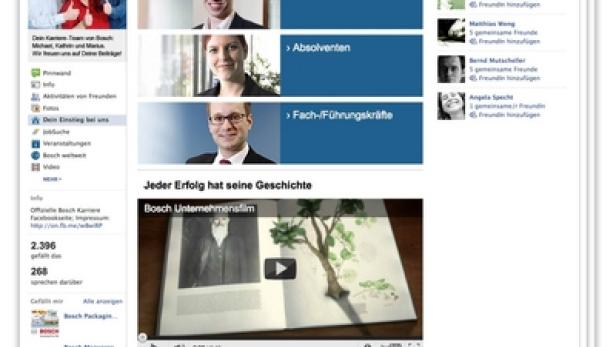 Screenshot der Facebook-Seite „Bosch Karriere“ mit Informationen zu Karrieremöglichkeiten.