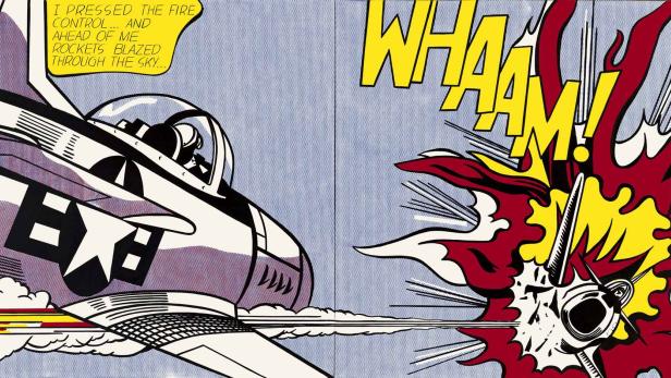 Das Gemälde „Whaam!“ von Roy Lichtenstein zeigt ein Kampfflugzeug und eine Explosion.