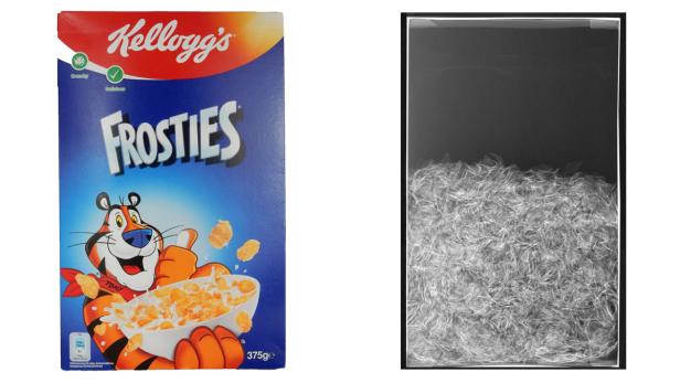 Frosties Knusprige Flakes aus Mais (Kellogg GmbH), 375 g um 2,69 € - 49 Prozent Luftanteil.