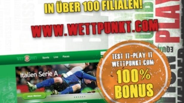 Werbung für Wettpunkt mit dem Slogan „Mehr Sport, mehr Live, mehr Angebot“.