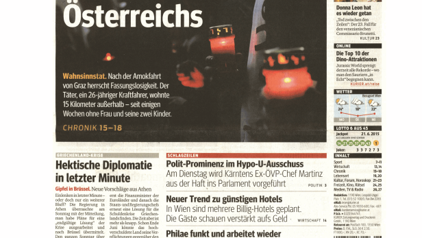Schlagzeile vom 22.06.2015Das trauernde Herz ÖsterreichsKurier