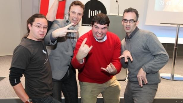 Chris Kahler (Qriously), Alexander Oswald (noch Nokia), Matthew Cashmore (Hachette UK, London Biker), Mark Kramer (FH Hagenberg) (c: marketing natives)