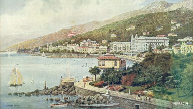 Südstrand von Abbazia, 1911 Erwin Pendl Farbdruck nach Aquarell Sammlung Samsinger, Wien