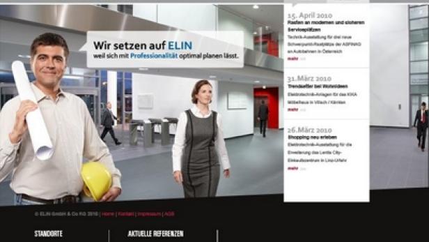 Die Webseite von ELIN mit einem Architekten und einer Managerin im Vordergrund.