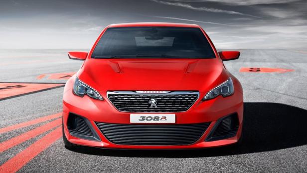 Ein roter Peugeot 308 R, aufgenommen von vorne.