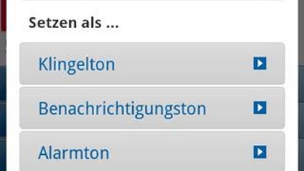 Ein Screenshot einer App mit der Option, „Titanium“ von David Guetta als Klingelton festzulegen.